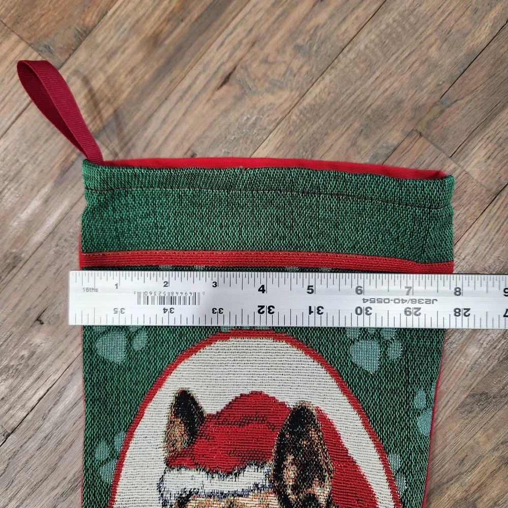 German Shepherd Dog‎ Christmas Tapestry Stocking USA Red Green Santa Hat Picken